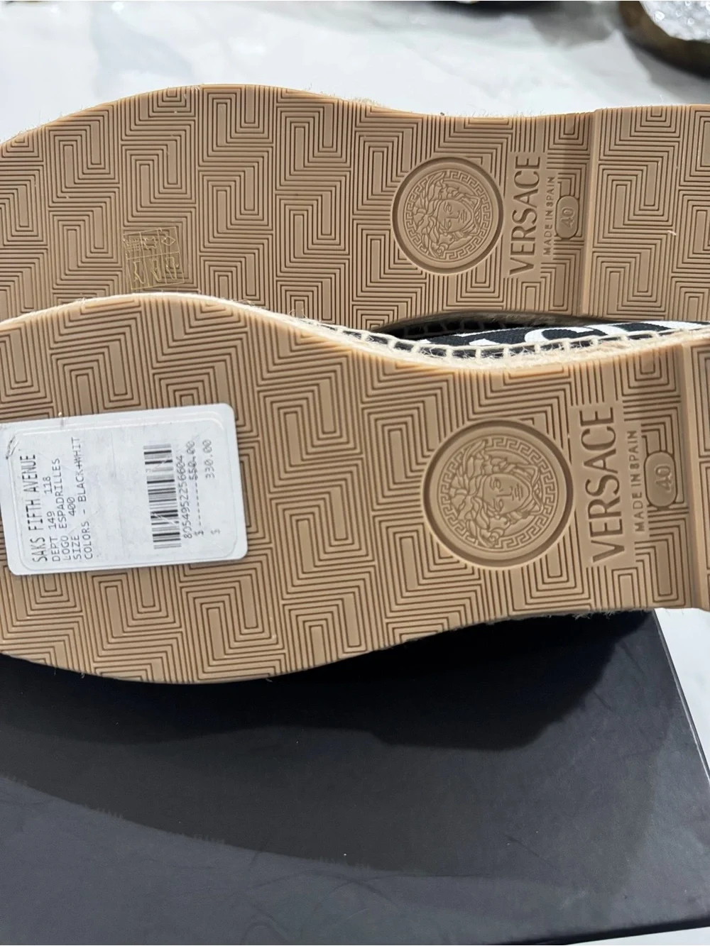 Versace Black and White Logo Espadrille Flats